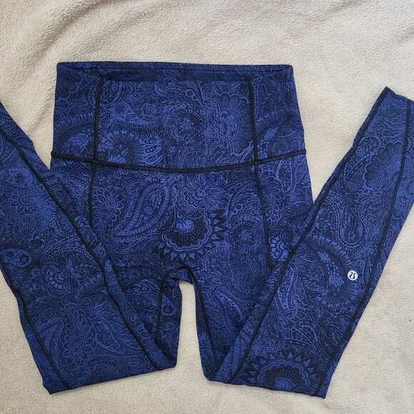 Lululemon Like Nothing Leggings 7/8 Tight - Antique Paisley Sapphire Blue Black - Picture 3 of 13